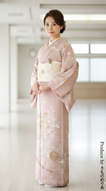 訪問着レンタル｜訪問着ピンクベージュ｜フルセット｜往復送料無料｜安い格安｜大阪｜大阪天満宮｜京都｜梅田｜烏丸｜南森町｜烏丸御池
