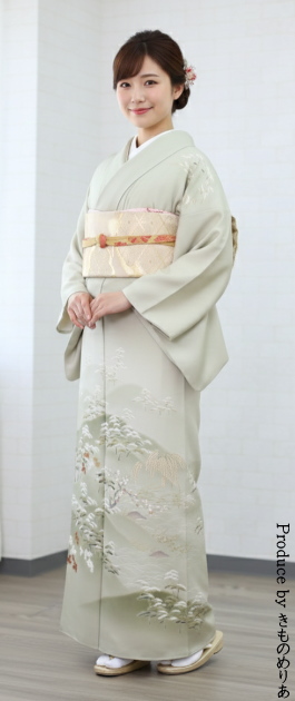 訪問着レンタル｜フルセット｜往復送料無料｜安い格安｜大阪｜京都｜梅田｜烏丸｜南森町｜烏丸御池｜薄緑色