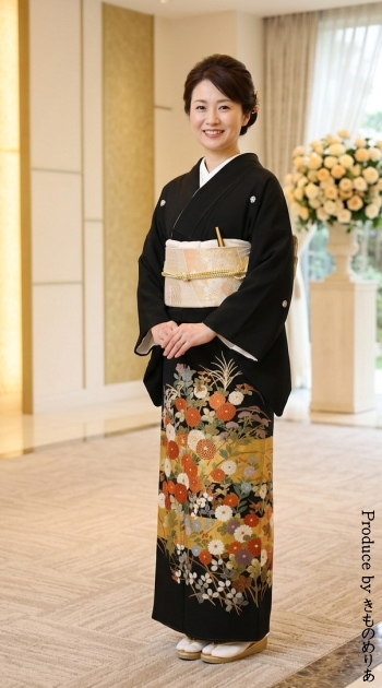 留袖｜黒留袖｜レンタル｜フルセット｜着物｜七五三｜結婚式｜ヘアメイクヘアセット着付｜大阪天満宮｜梅田｜烏丸｜南森町｜烏丸御池｜安い格安
｜金箔霞に小花