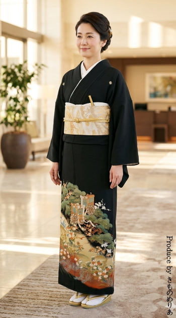 留袖|黒留袖|レンタル|フルセット|着物|七五三|結婚式|ヘアメイクヘアセット着付|大阪天満宮|梅田|烏丸|南森町|烏丸御池|安い格安
|小松に御所車