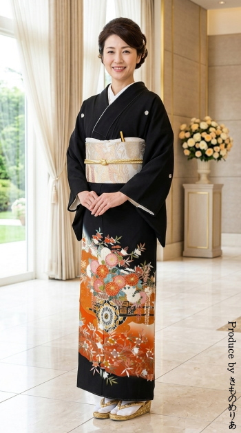 留袖|黒留袖|レンタル|フルセット|着物|七五三|結婚式|ヘアメイクヘアセット着付|大阪天満宮|梅田|烏丸|南森町|烏丸御池|安い格安
|朱の道長に花車