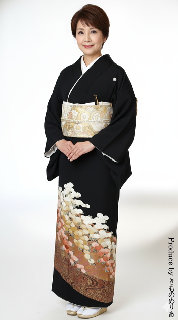 留袖レンタル｜フルセット｜往復送料無料｜安い格安｜大阪｜京都｜梅田｜烏丸｜南森町｜烏丸御池｜金箔道長に紅白の万寿菊